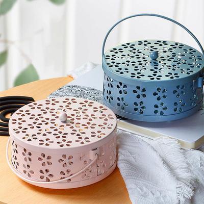 Tragbarer Mückenabwehrspulenhalter Runde Platte Mückenabwehrspulenbox mit Deckel Aschenbecher Räucherstäbchen Insektenabwehrständer Anti-Mückenbox