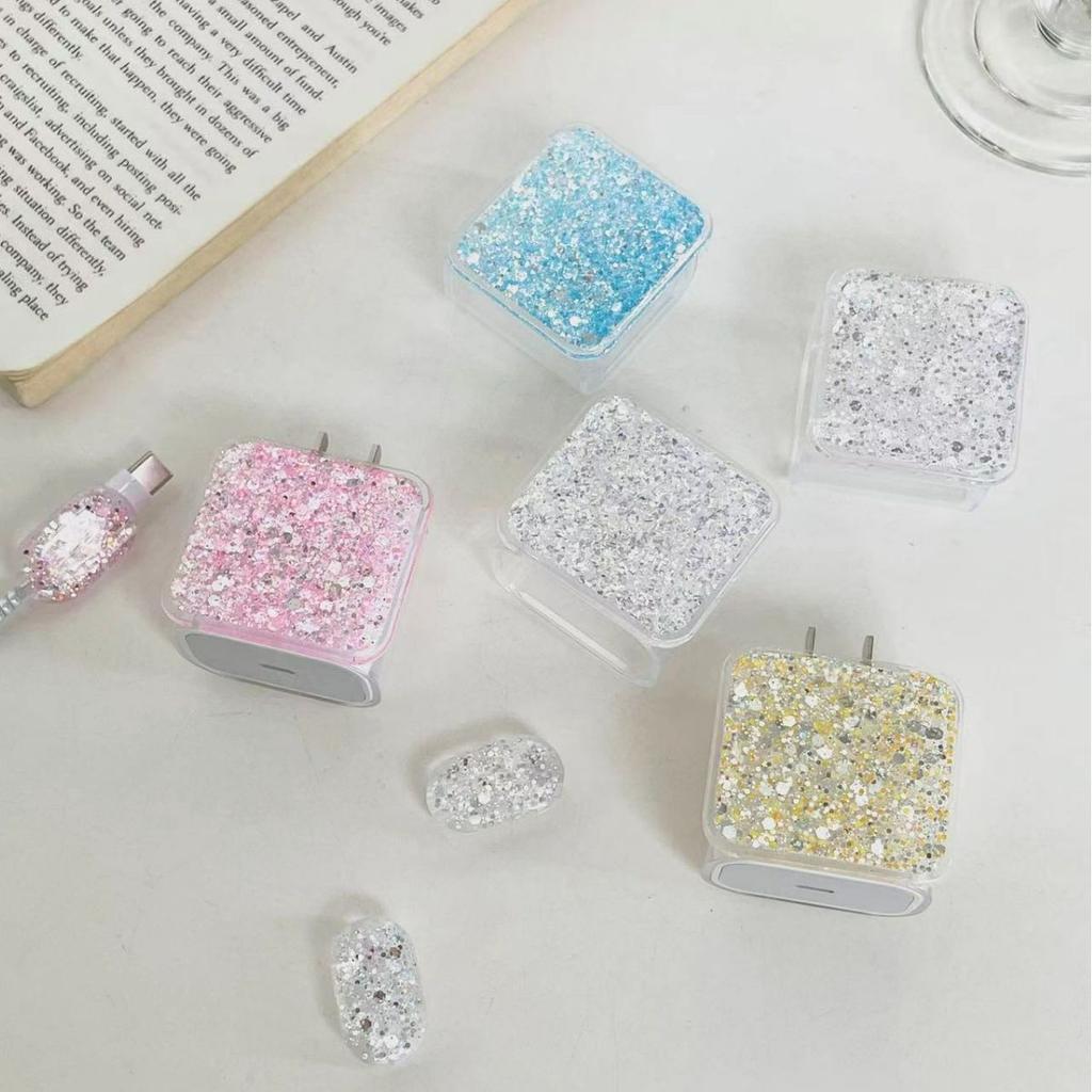 Transparent Soft Shell Glitter Data Head Protective Cover Cable Biter Apple 20W Data Cable Protective Cover Charging Cable Protection