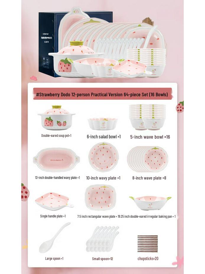 Cute Strawberry Ceramic Dinnerware Set