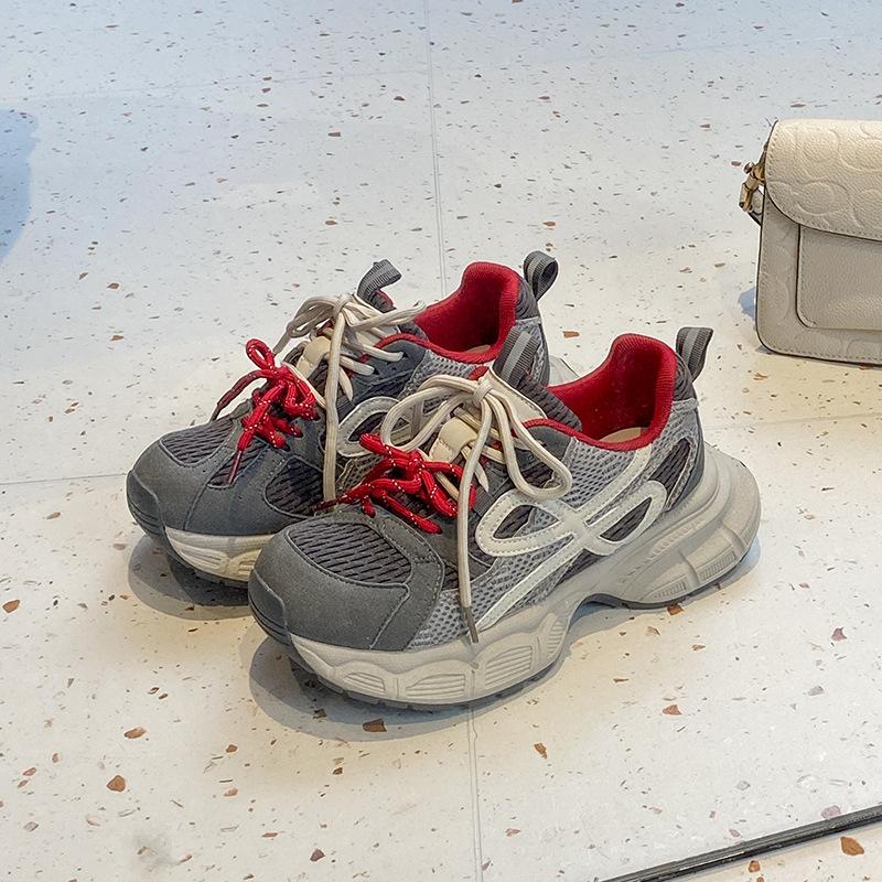 2025 Autumn New Mesh Dad Shoes Versatile Thick Sole Heightening Mesh Fashion Casual Shoes Women's Lightweight Trend Shoes