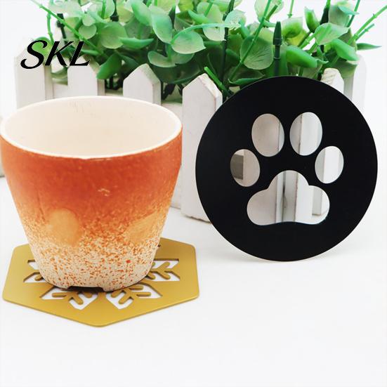 Sturdy Metal Plates for Cups Decorative Coasters Drinks, Heat Resistant Hollow Carved Table Mats Desktop Home Coffee Tea Cups, Modern Decor