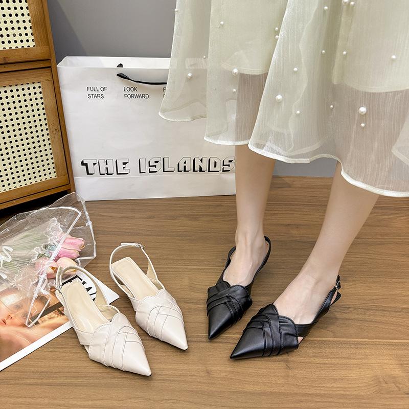 Fashion High Heels, Toe Caps, Sandals, Women's Slim Heels, Versatile, 2025 Summer Pointed Back Hollow Roman Sandals