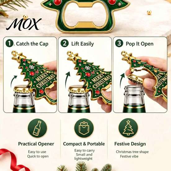 Holiday Kitchen Tools Christmas Tree Bottle Opener, Magnetic Refrigerator Magnet, Heavy Duty Party Favors Metal Beer Opener for Kitchen, Retro