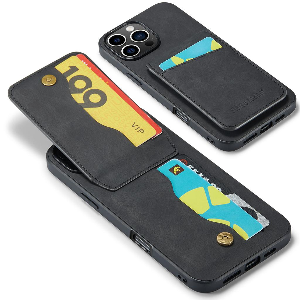 FIERRE SHANN For iPhone 16 Pro Max Case Card Holder Kickstand Leather RFID Blocking Back Cover