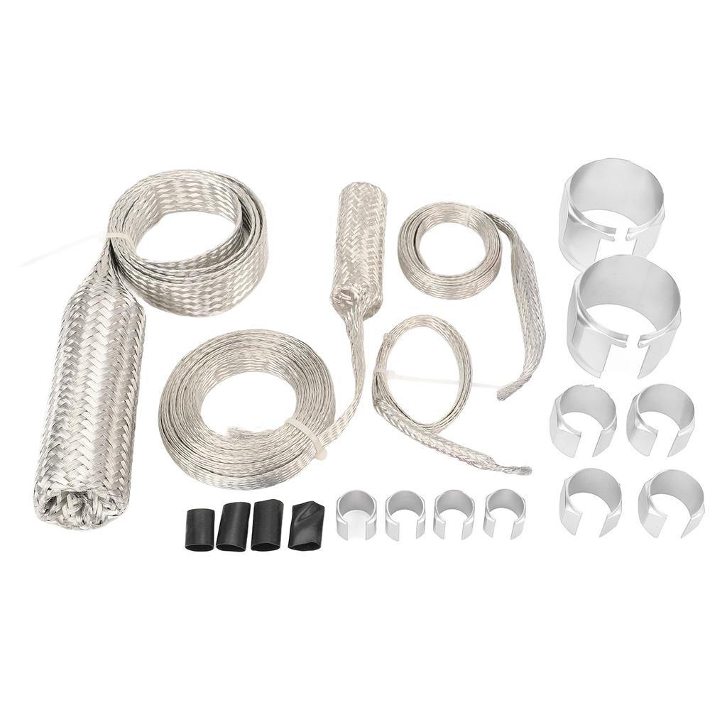 Stainless Steel Dress Up Hose Cover Kit Universal Radiator Hose Sleeving Set Extreme Heat Resistant for Vehicle Silver