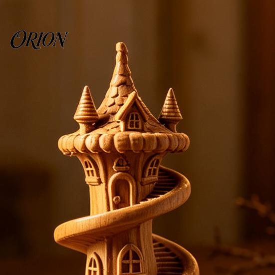 Fantasy Room Decor 3D Printed Spire Castle Ornament with Spiral Staircase, Resin Sculpture, Retro Study Window Displays Fairy Tale Desktop Decoration
