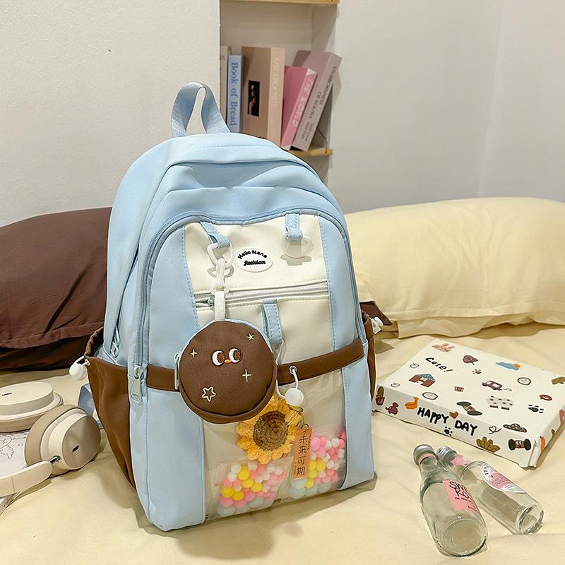 

Рюкзак для корейских старшеклассников и старшеклассниц высокого качества, большой вместимости, легкий и универсальный, с милым контрастным рюкзаком в колледжском стиле. .