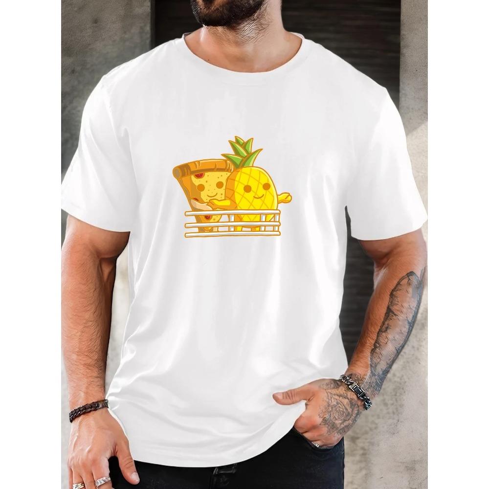 Men's Pizza Pineapple Pattern Summer Casual Crew Neck Short T-Shirt