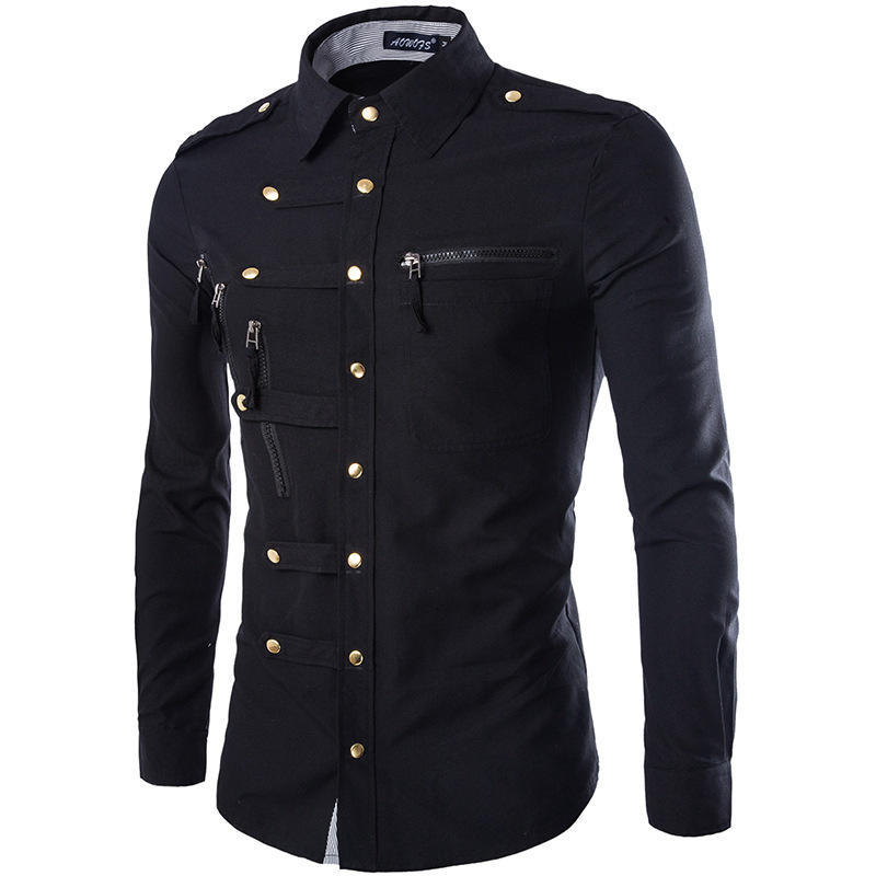 Spring New Style Men's Trendy Slim New Snap Button Zipper Long-sleeved Shirt Comfortable High Quality Unique Beautiful and Most Striking Clothes