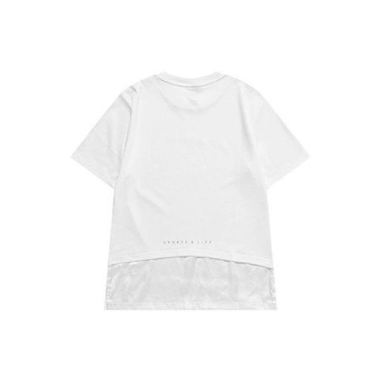 Anta Solid Color Letter Print Pullover Round Neck Short Sleeve T-Shirt Women Tops White 162038108-1