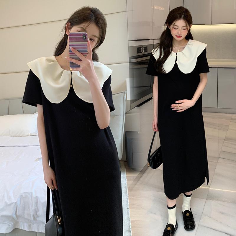 Summer 2026 Floral Doll Collar Maternity Dress with Loose Fit and Straight Leg Design L