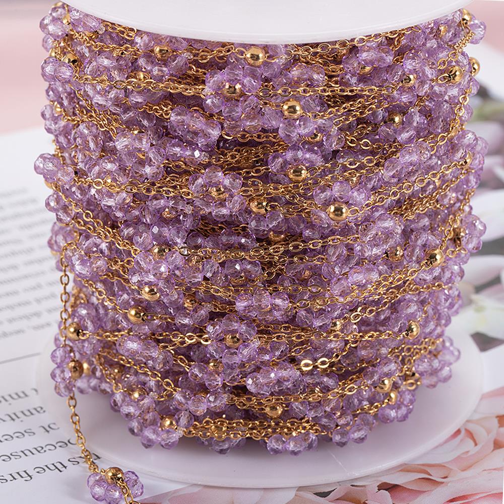 

2Meters 1Meter Stainless Steel Flower Crystal Natural Stone Beads Chains for Necklace Bracelet Jewelry Making DIY Wholesale 1meter