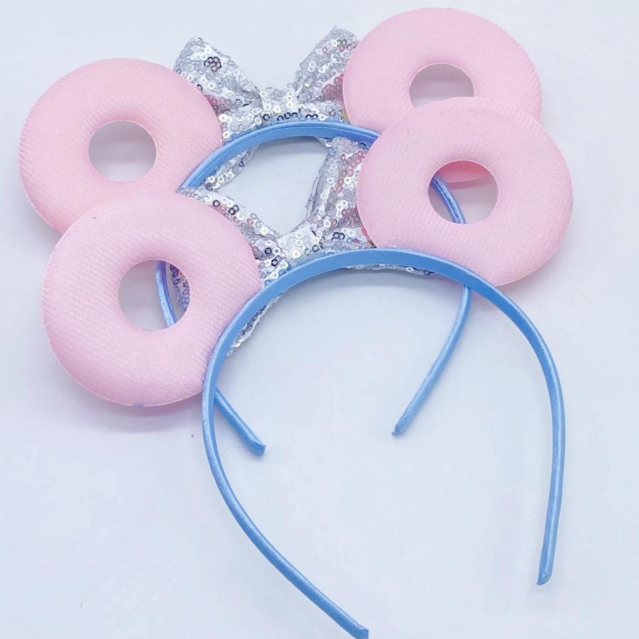 Doughnut Themed Geometric Bowknot Plastic Party Headband with Decorative Sequins Butterfly Bow New Hair Accessory