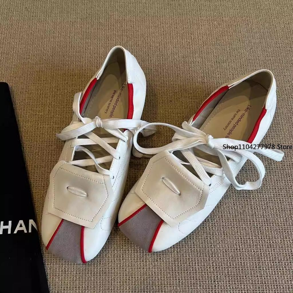 Fashion PU Leather 2025 Summer Mary Jane Shoes Mixed Colors Lace-up Square Head Sneakers Women's Flip Comfortable Sports Shoe Flats