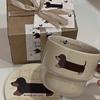 Cute Dachshund Puppy Stacking Mug - Hand-painted Ceramic Sausage Dog Coffee Cup