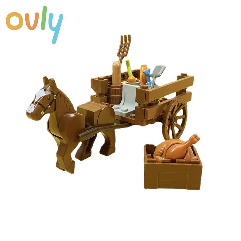 Ovly Zestaw części Farm Carriage Gardening MOC z wozem wołowym, zwierzętami DIY, klocki konstrukcyjne, zestaw do pieczenia kurczaka w stylu retro, prezent dla dzieci z instrukcją