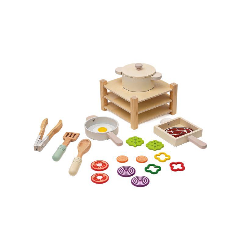 Kids' Wooden Kitchen Playset: Cookware & Stir-Fry Toy