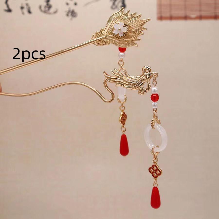 

2 шт. Палочки для волос с бусинами в форме волны в корейском стиле Ханфу с кисточками, Новогодние заколки, Китайская заколка для волос, Женская