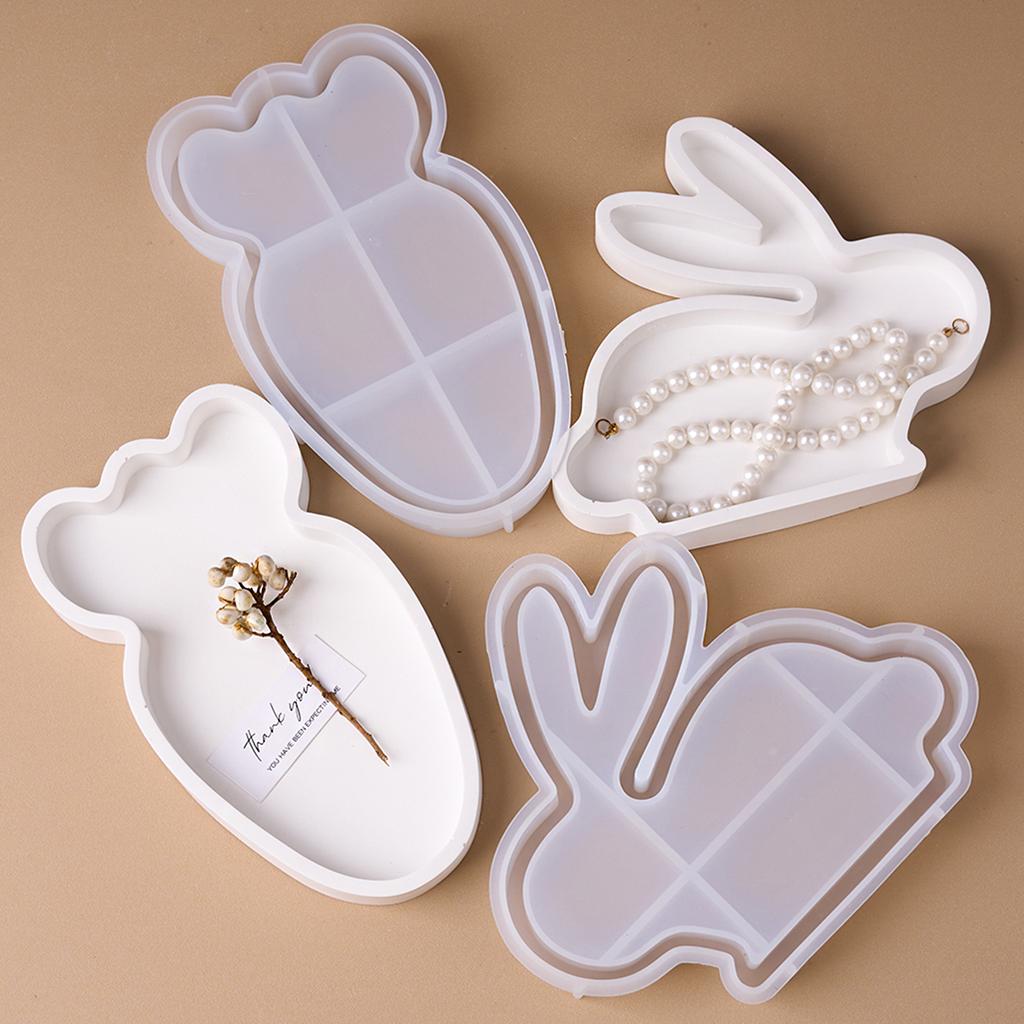 3D Rabbit Carrot Storage Tray Silicone Mold DIY Jewelry Display Plate Casting Molds Plaster Resin Coaster Craft Making Home Deco
