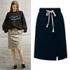Cotton Casual Short Skirt for Women Drawstring Elastic High Waist Hem Split Skirt Solid A-line Slim Short Skirt Breathable Lightweight Plus Skirt