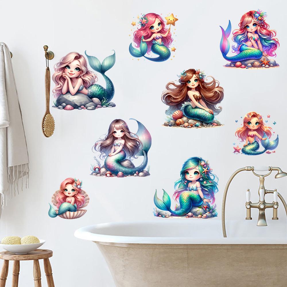 Cute Mermaids Stickers Waterproof Sticker Self-adhesive Bathroom Home Decoration