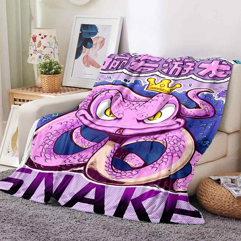 Kinesiska Zodiaken Djur Tecknad Hip-Hop Tryckt Mjuk Varm Filt för Vardagsrum Sovrum Säng Soffa Fåtölj Flanell Pläd