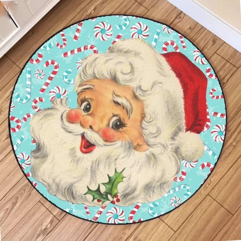 Vintage Merry Christmas the Santa Claus Rug Carpet Mat for Living Room Home Decoration with Candy Cane Snowflake Holly Leaf Pink