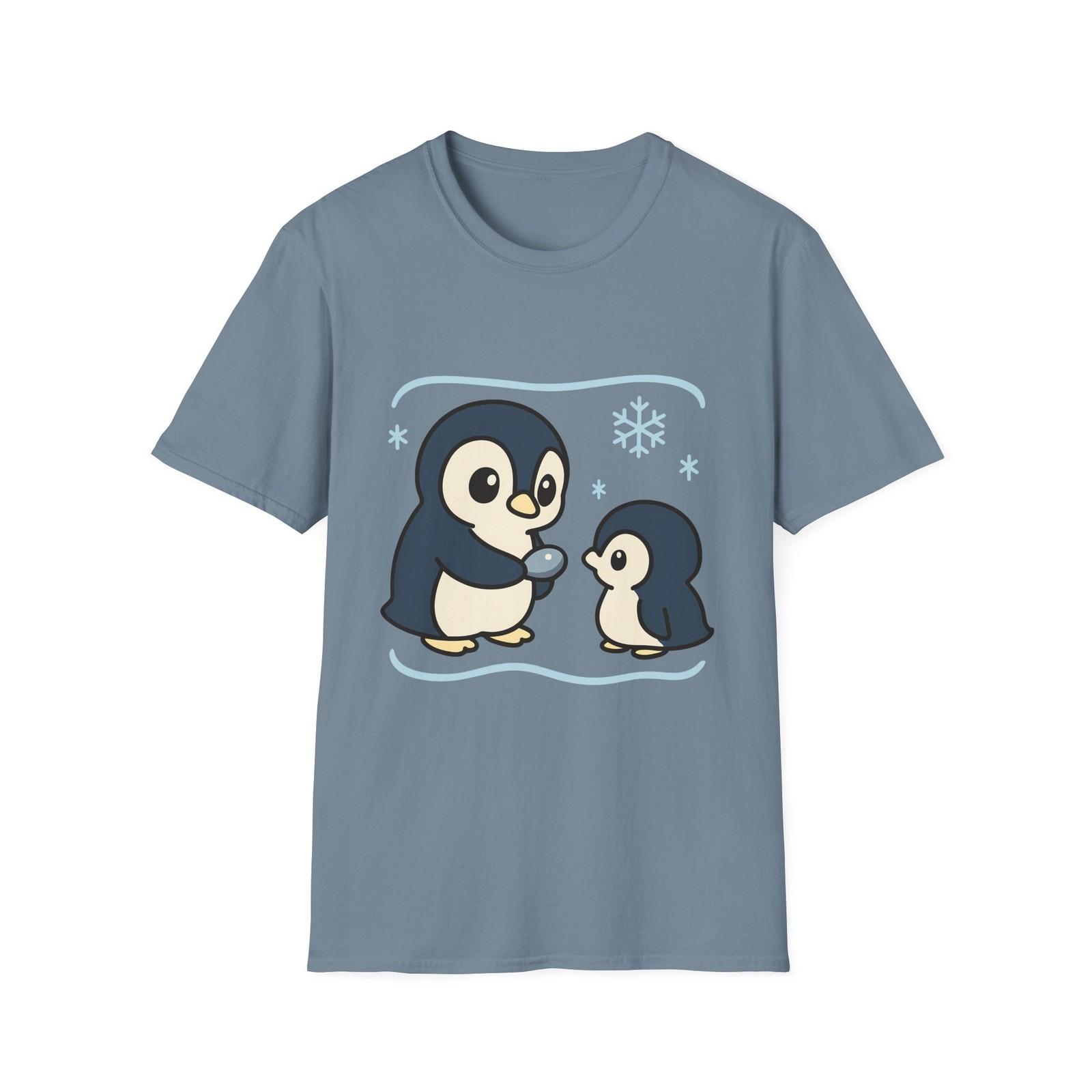 Unisex Softstyle Whimsical Penguin Family Tee | Cute Winter Snowflake, Christmas L