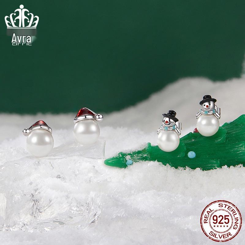 Everlove Perlen Schneemann Ohrstecker: S925 Sterlingsilber, rhodiniert Weihnachtsschmuck für Damen