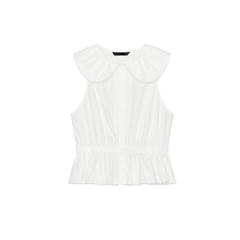 

Small round Lapel Poplin Sleeveless Tops 3016290 Pleated Fashion Mid-Length High Waist Midi Dress 1255444 White Tops L