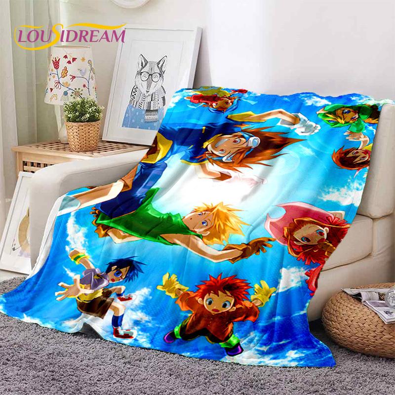 Retro Digimon Adventure Potwór Kreskówka Miękki Koc Flanelowy, Koc do Rzucania Wygodny Koc na Piknik Łóżka Kanapę Domowy Sypialnia