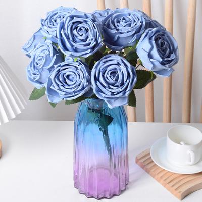10 Heads Artificial Rose Flower Realistic Faux Silk Long Stem Rose Bouquet with Leaf for Home Kitchen Office Wedding Party Decoration