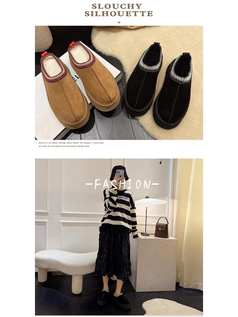 2024 Women's Platform Wool Slippers - Thick Sole, Furry, Plus Size, Outdoor, Warm Cotton