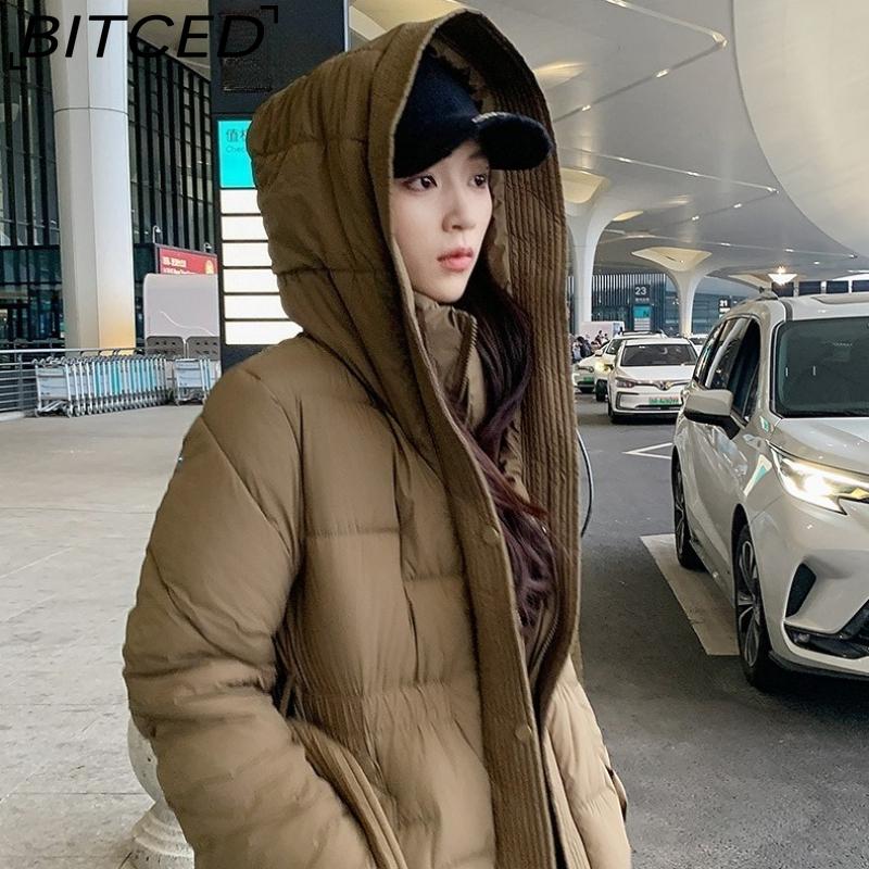 BITCED Women's Down-Filled Cotton Coat - Autumn/Winter Mid-Length, Elegant and Tailored, Knee-Length, Thickened Outerwear