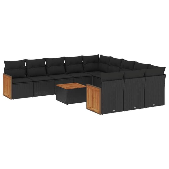 VidaXL Garden Lounge Set with Cushions 12 Pcs, Patio Sofas, Patio Furniture Set, Outdoor Furniture, Black 3228113