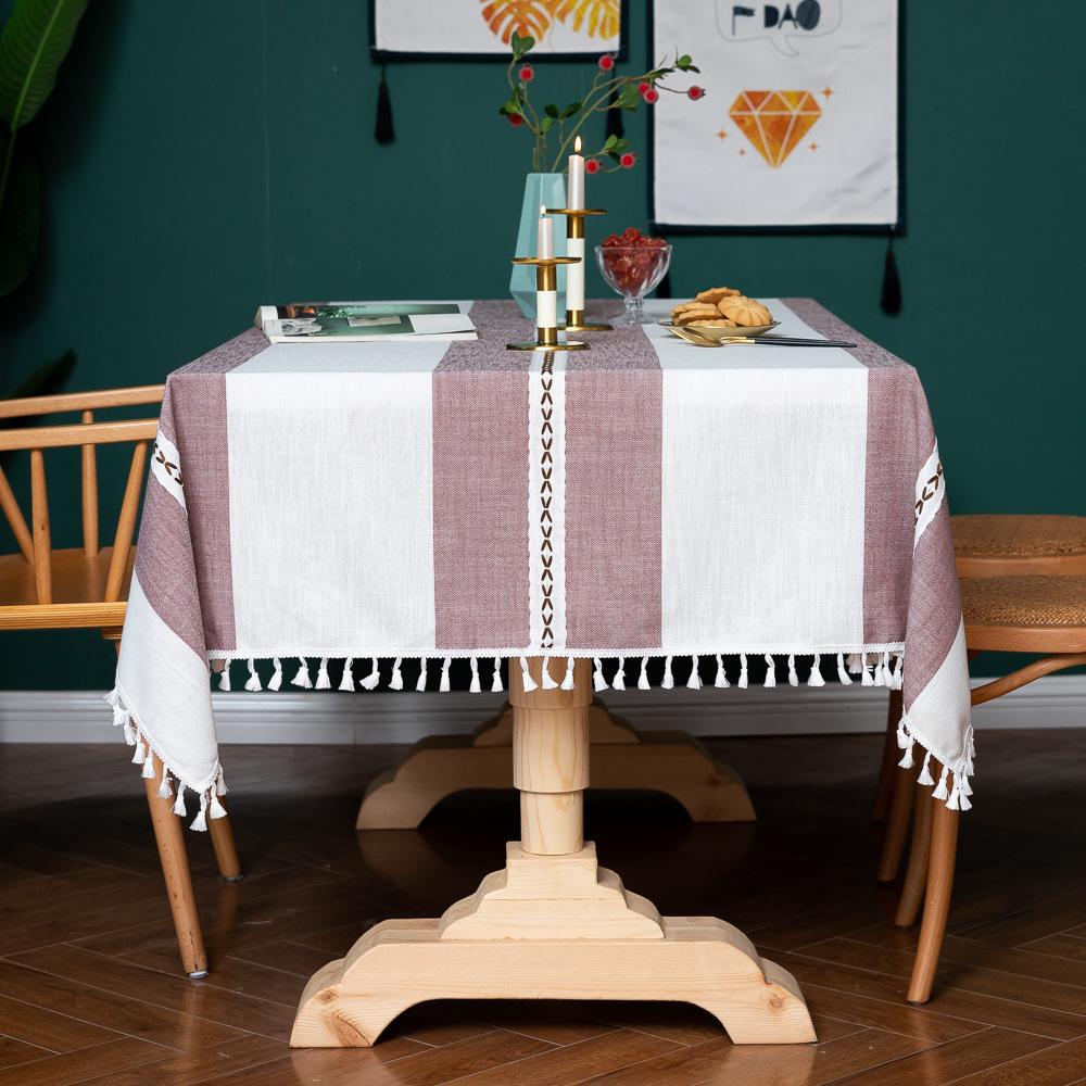 

Nordic Striped Tablecloth Fabric Cotton And Linen Party Fringed Flower Festival Solid Color Amazon Table Mat Tablecloth 140*140CM
