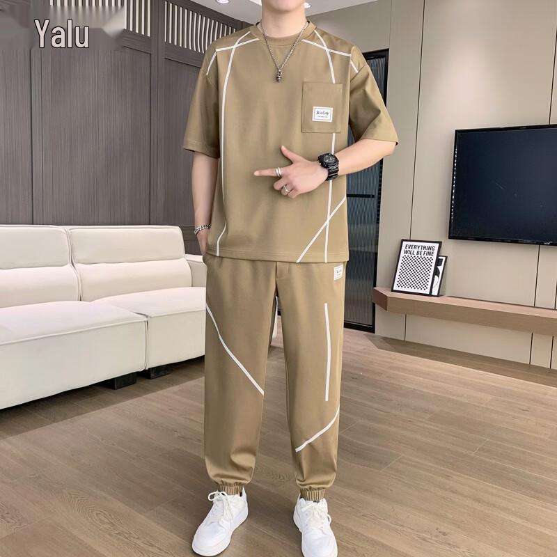 Men s Ice Silk Short-Sleeve T-Shirt & Long Pants Set 3XL