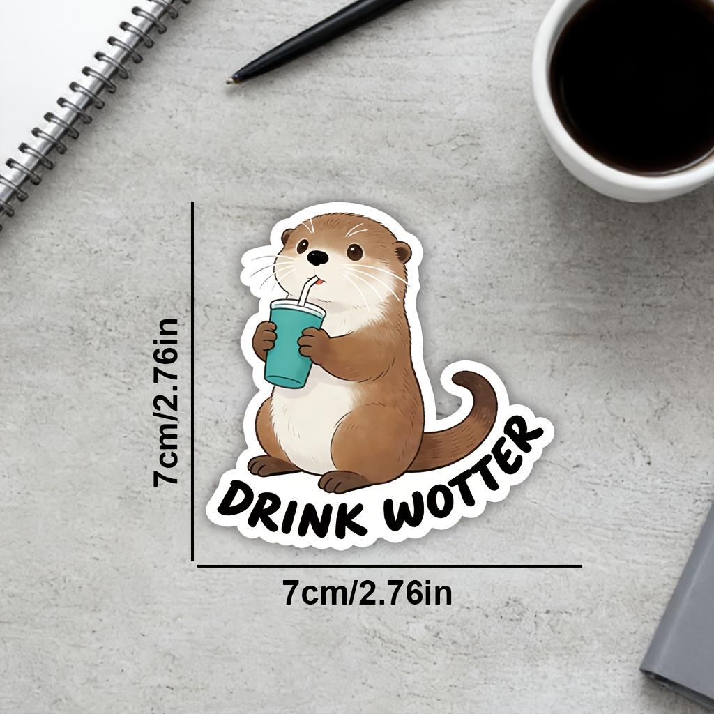 

3pcs Cute Otter Drinking Vinyl Sticker - Decal for IPad, Phone Case, Laptop,water Bottle - Glossy Otter Remind Drinking Water 7cm