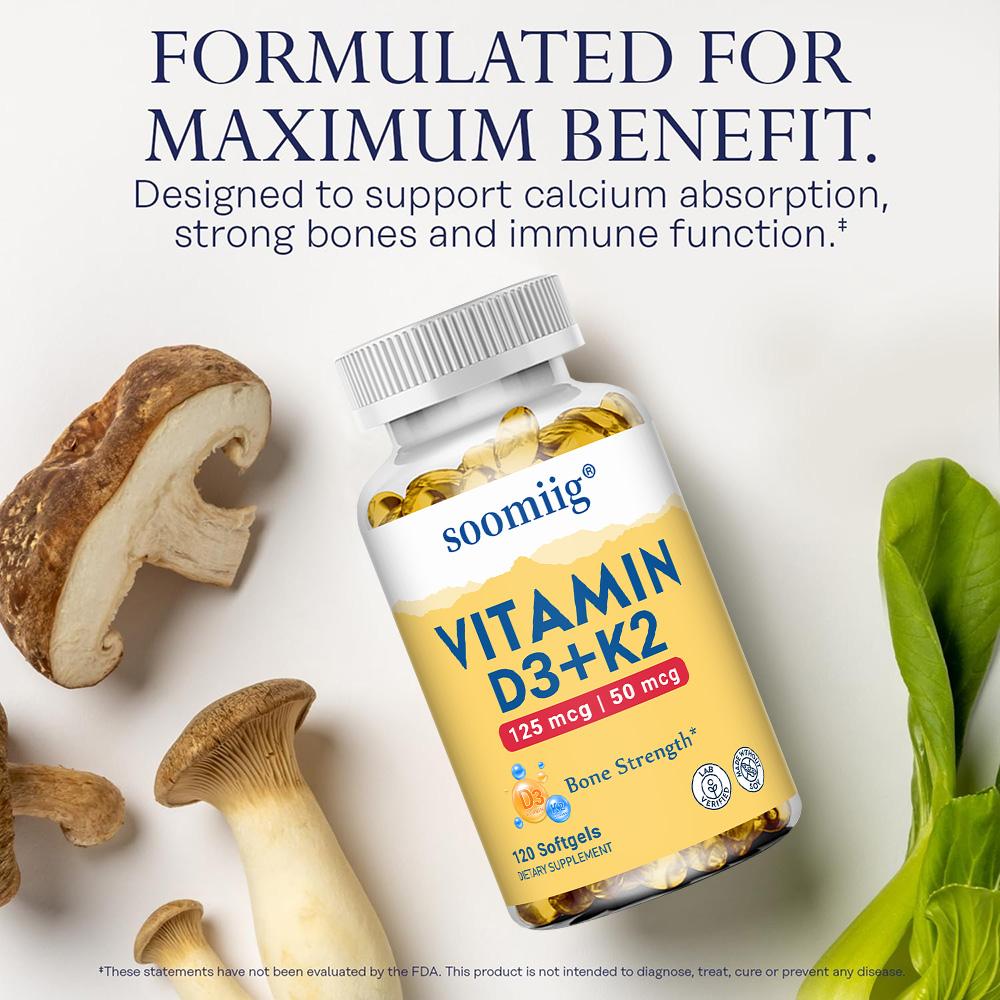 Vitamin D3 + K2 with Calcium & Phosphorus 120 Softgels Dietary Supplement