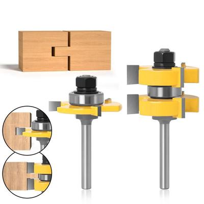 2pc 6mm 1/4inch 8mm Shank Tongue & Groove Router Bit Set - Large Stock Up To 1-1/4" Woodworking Cutter Tenon Cutter for Woodworking Tools