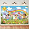 Banner 2D Copii Fericiți Desene Animate Copii cu Balonașe Curcubeu Petrecere Photo Booth