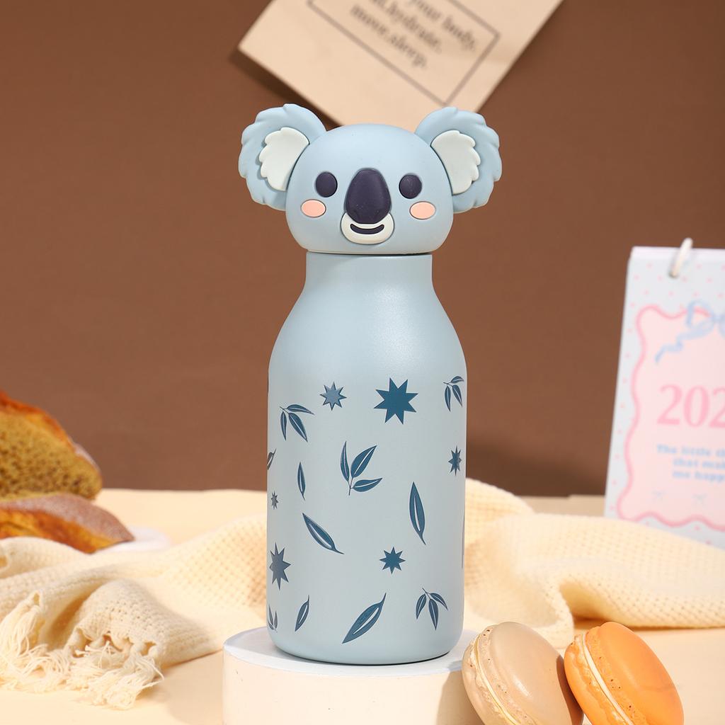 Cute Kids Bottle Silicone Animal Lid Double Wall Insulated Vacuum Stainless Steel Water Bottler Flask