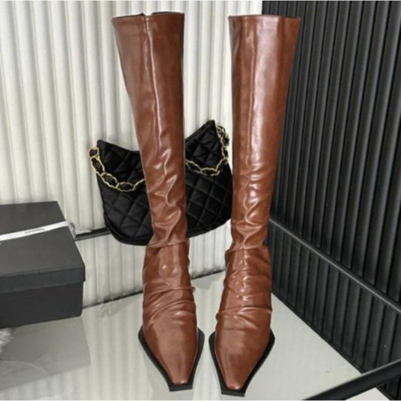 New Stretch Soft Leather Women Over the Knee High Boots Fashion Pointed Toe Shoes Autumn Winter Thick Heel Ladies Long Booties