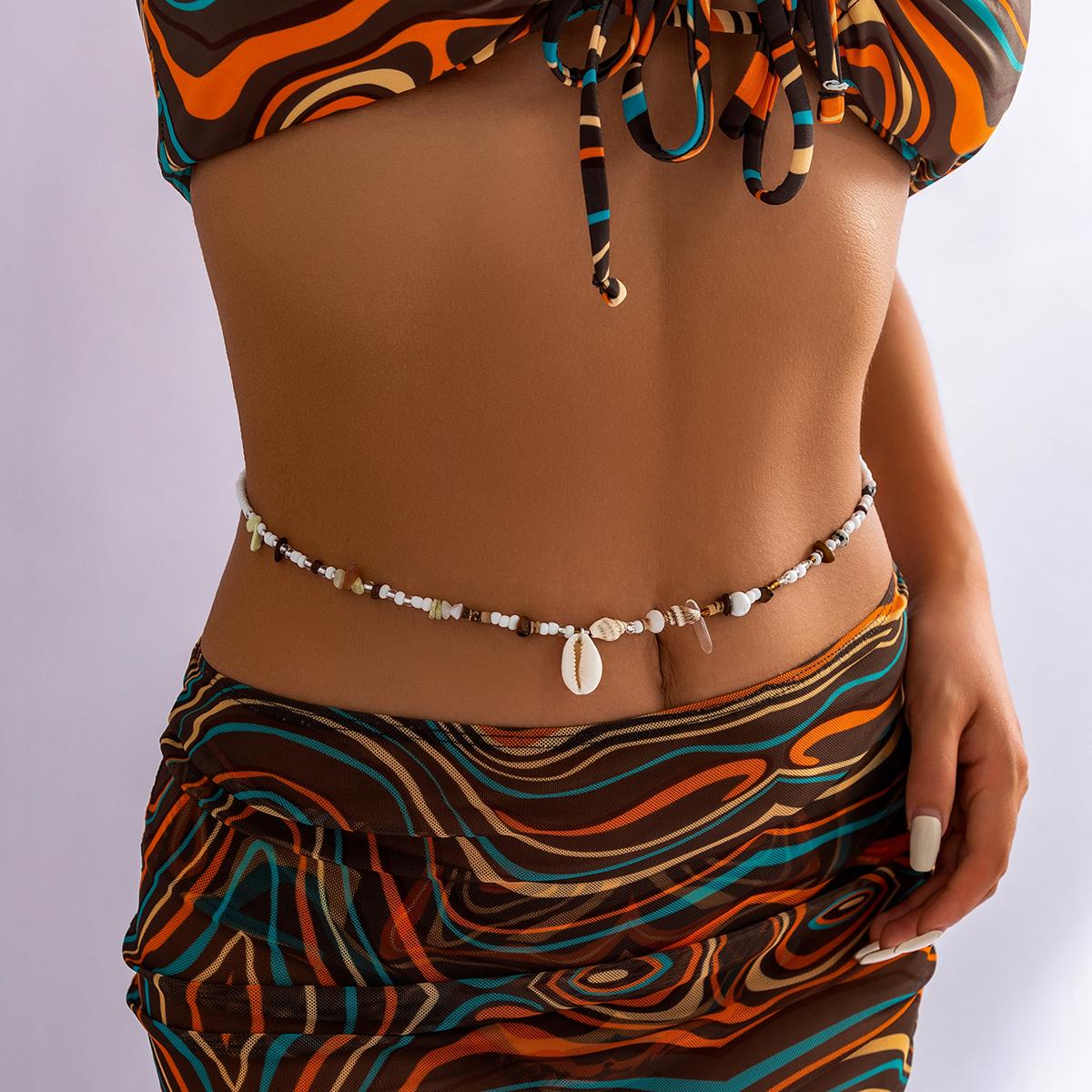 

Boho Colorful Seed Beads Acrylic Conch Waist Chain for Women Sexy Summer Beach Bikini Belly Chain Accessories Body Jewelry Belt