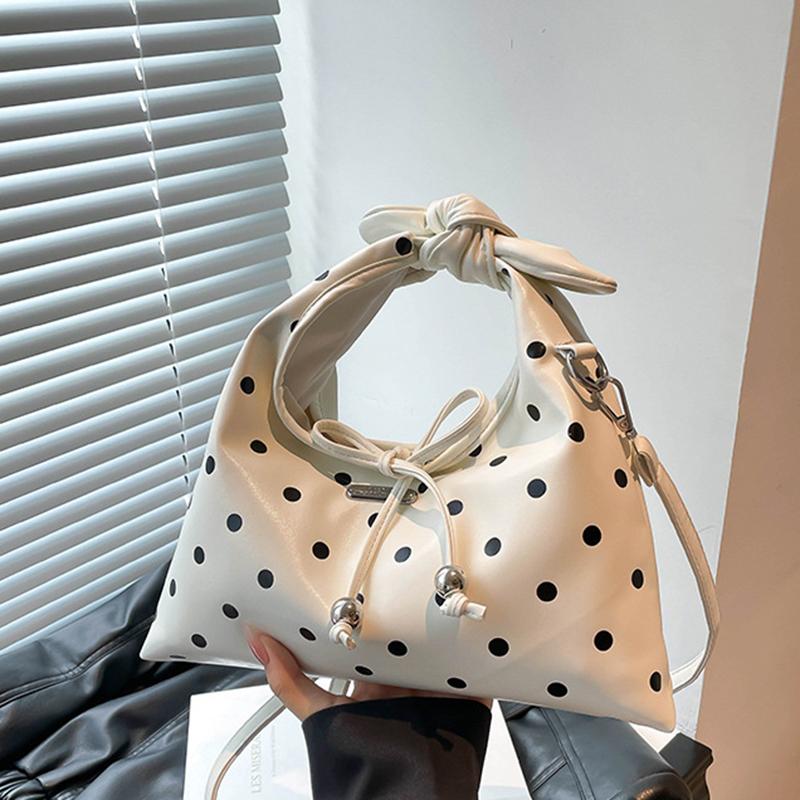 Yogodlns Women's Versatile Bag Retro Leather Shoulder Bag Bow Tie Crossbody Bag Polka Dot Small Hobo Handbag For Everyday Use