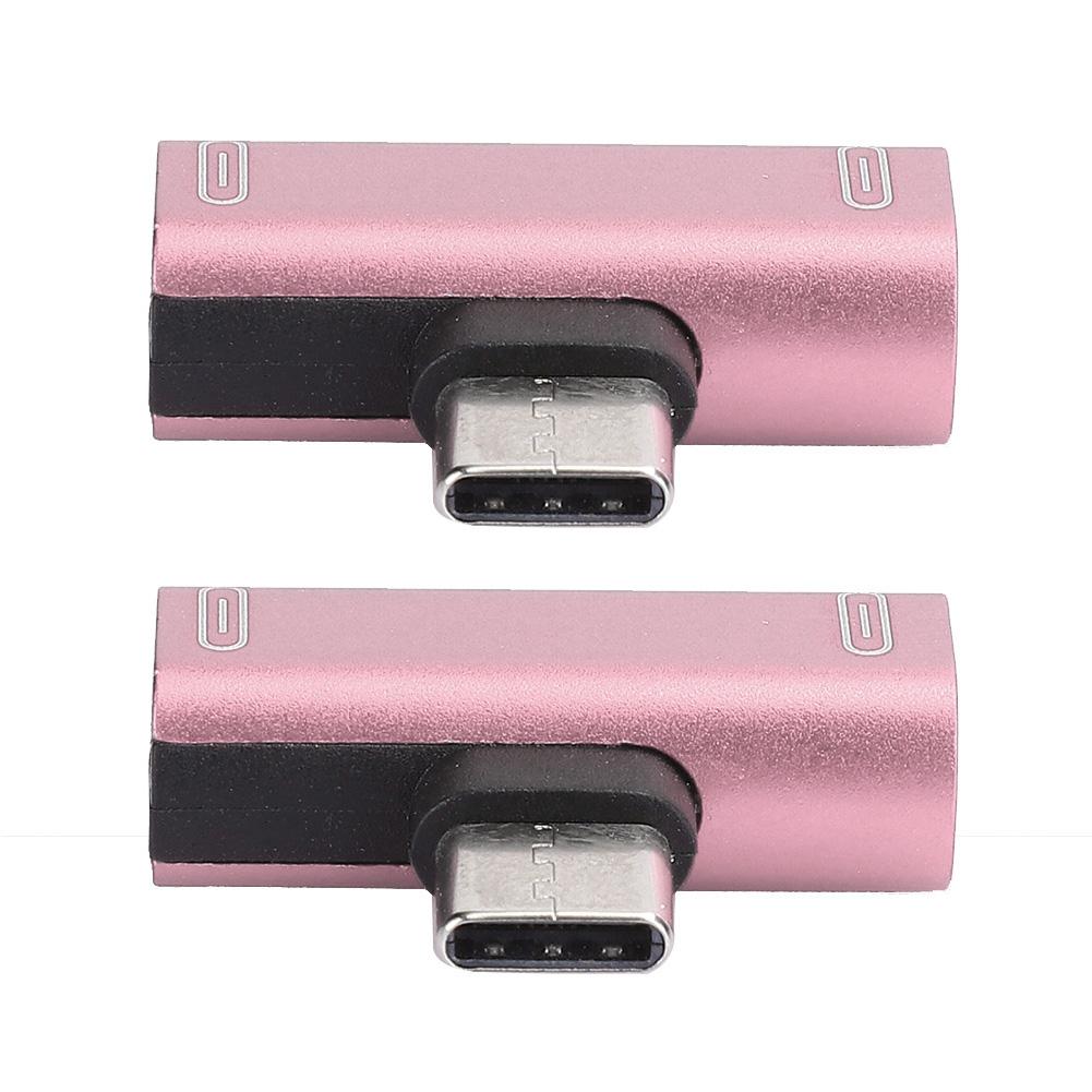 2 Stück TypC Konverter Splitter Dual 2 in 1 zu Kopfhörer USB o Ladeadapter Pink(Rosa )