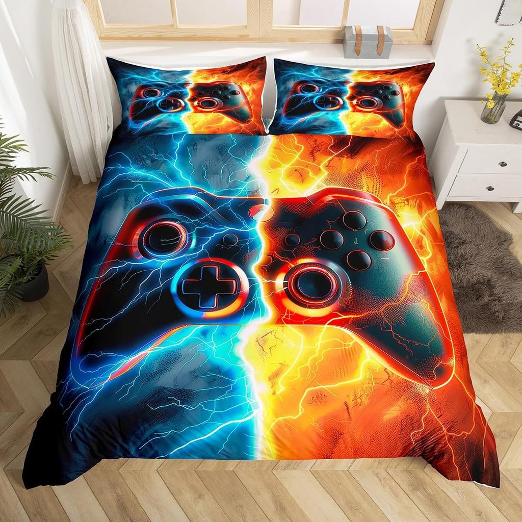 Boys Gaming Full King Duvet Cover Set,Cool Video Game Console Print Comforter Cover With Pillowcase,3D Gamepad Gamer Bedding Set