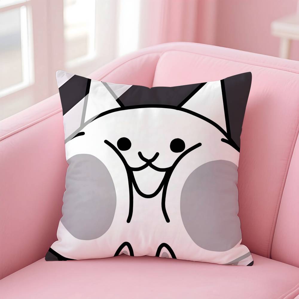 B-Battle Cats Anime Pillow Case Anti-Dustmite Pillowcase Invisible Zipper Silky Short Plush Sofa Cushion Cover