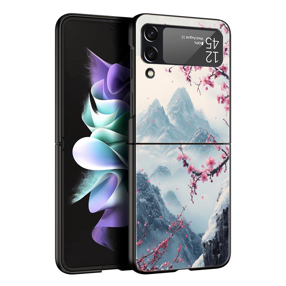 Pink Sunset Mountain Hard PC Phone Case For Samsung Galaxy Z Flip 7 6 5 4 Black Cover For Galaxy Z Flip 3 Foldable Shell Fundas