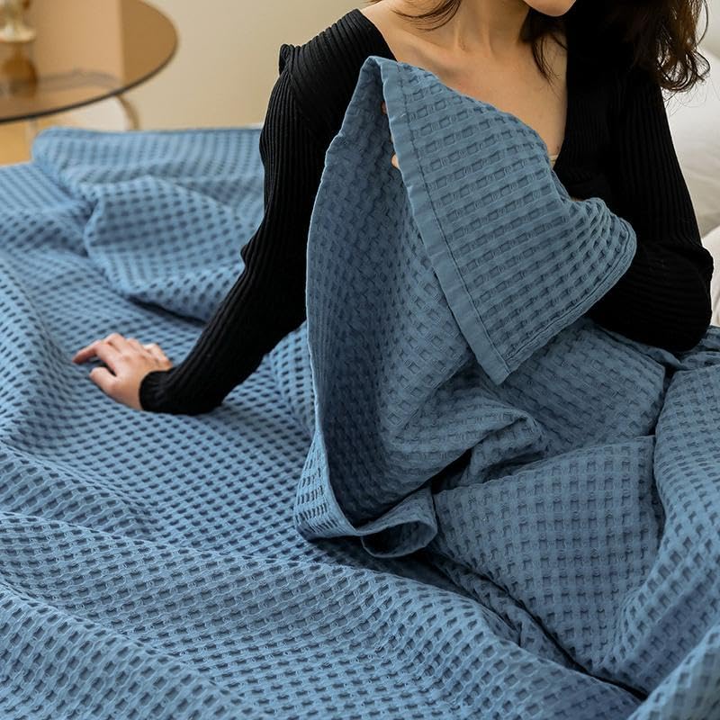 songlibin Waffle Blanket, 100% Cotton, Single Size, Towel Blanket, Blanket, Bedding, Blue